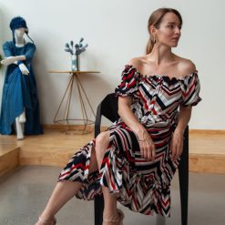 XIAO dizájner márkájú egy vállú csíkos ruha